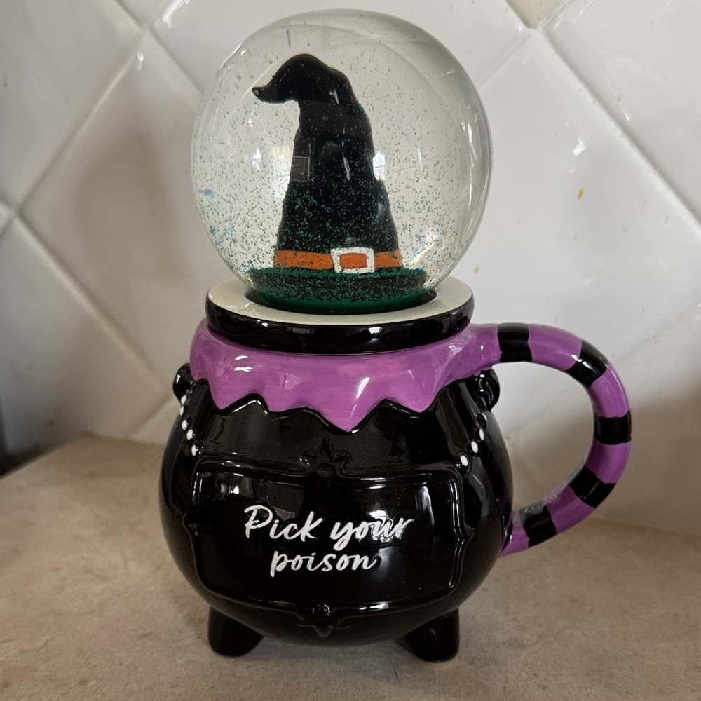 T.J.Maxx Black and Purple Cauldron Mug with Witch Hat Globe